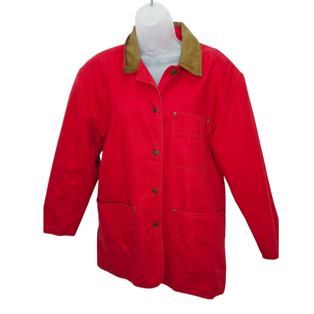 Vintage David Brooks Red Women's Cotton Barn Coat Plaid Print Lining Size M 90S